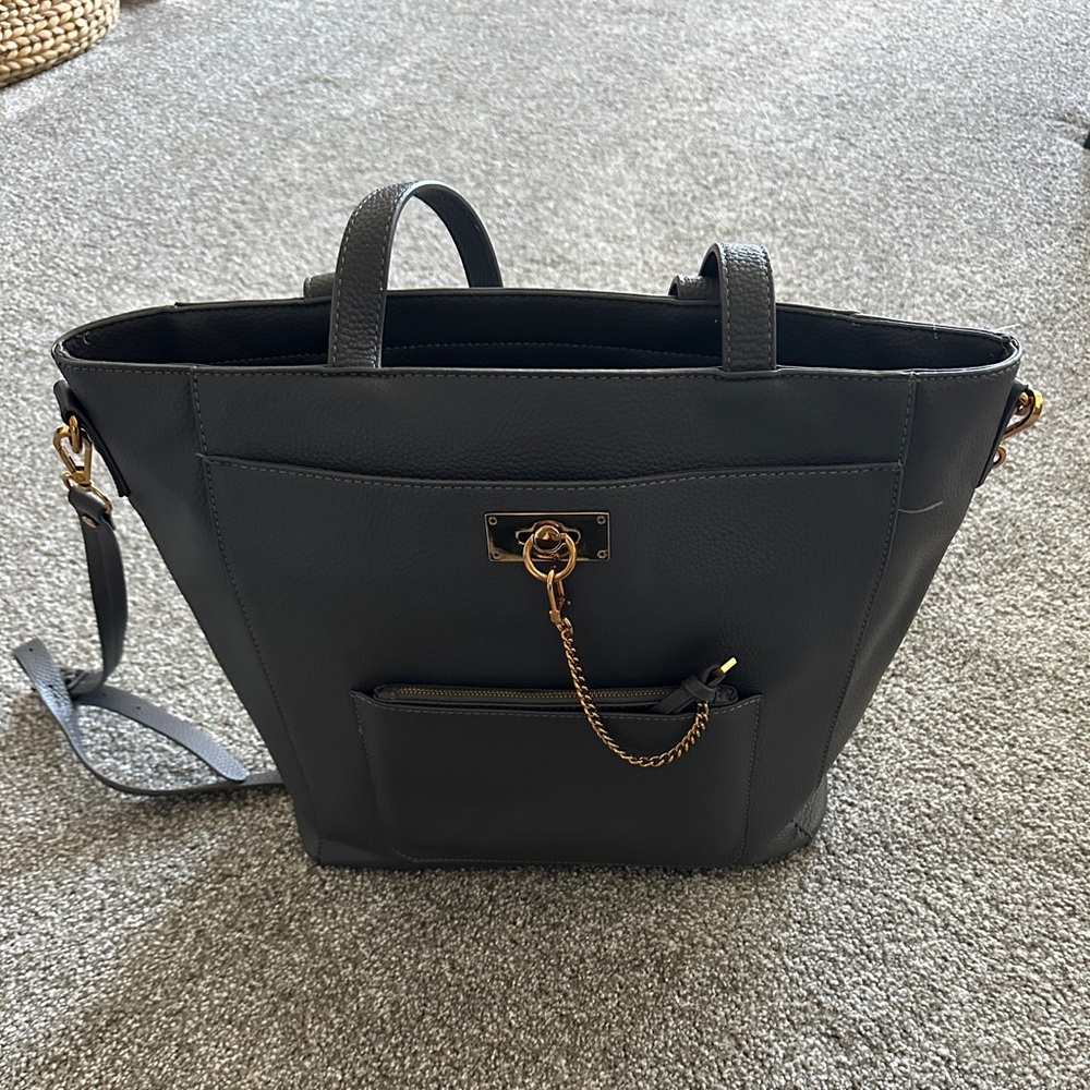 Love & Lore Gray Tote Bag with Gold Accents